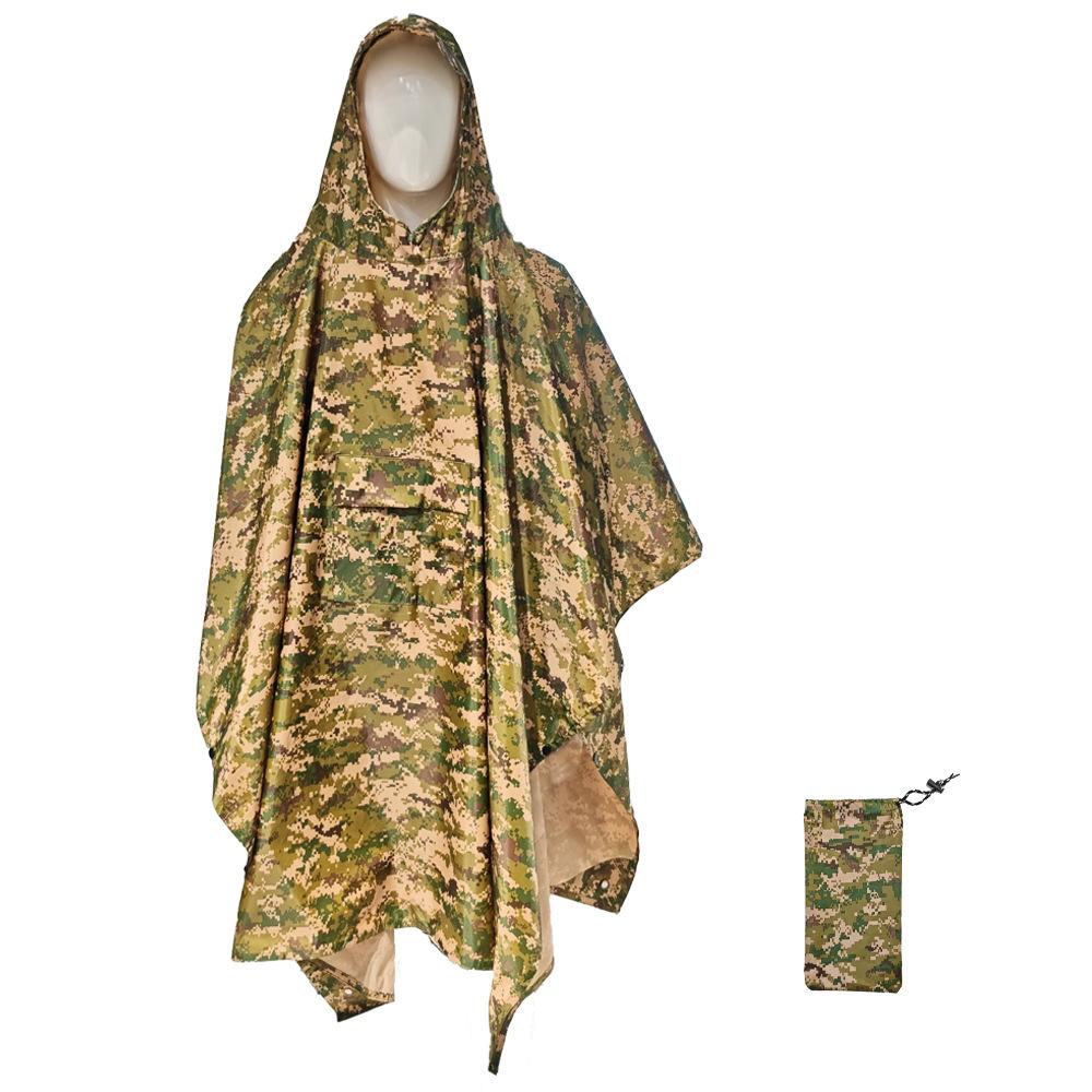 Mantello Impermeabile Telo Multifunzionale 3-in-1 Tappetino Zaino Alpinismo Outdoor Camouflage Tattico con Cappuccio Mantello Poncho