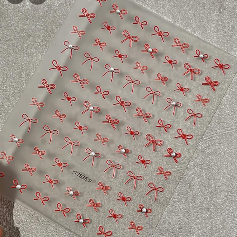 1PCS 5D Nail Art Stickers Pink White Black Bowknot Ribon Bow Tie Self Adhesive Nail Art 3D Decorations Stickers Manicure Decal красный