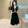 Xiaoxiangfeng Fake Two-piece V-neck Dress Women's Summer New Thin Women's Clothing Covering Meat Small Black Skirt