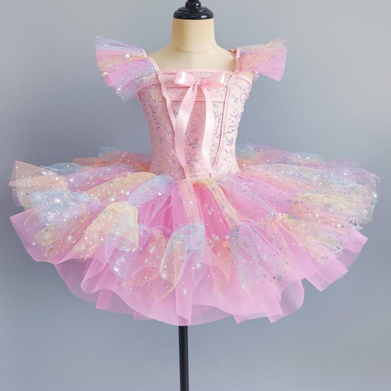 Toddler Sequined White Ballet Tutu Dress Girls Jazz Dance Costumes Children Ballerinas Tutu Outfits Kids Ballroom Dance Clothes