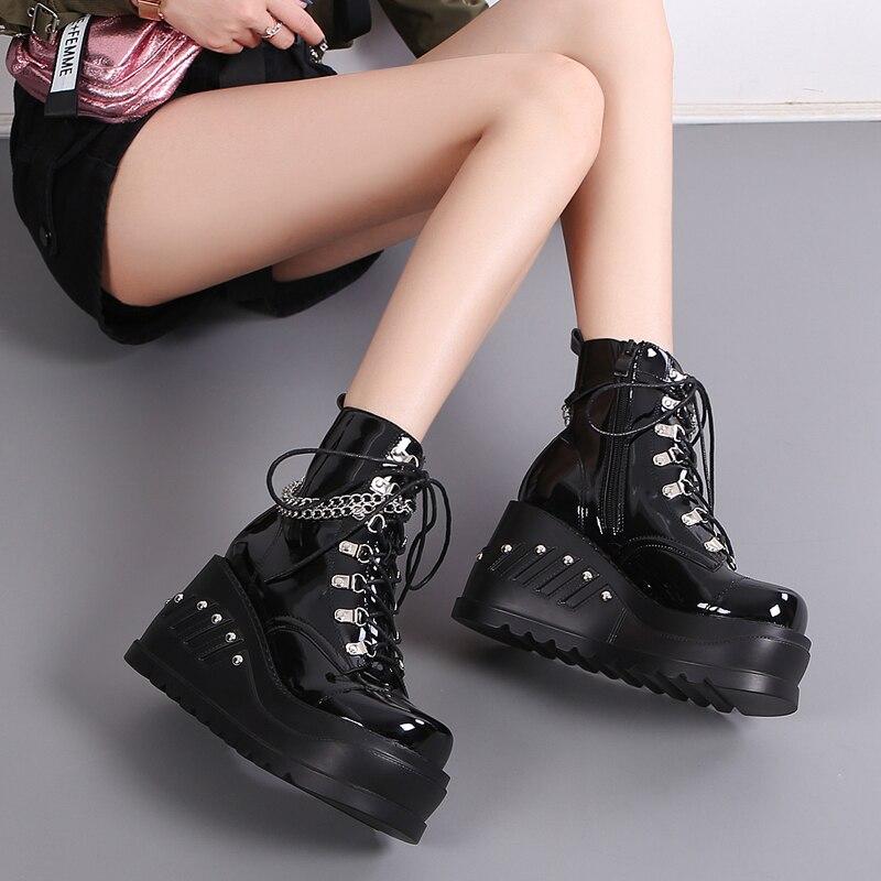 Botines para mujer Zapatos Punk Clásicos Botas góticas Charol Cadena Cuñas Botas  Mujer Wedge Plataforma Botas Negras comprar a buen precio — entrega  gratuita, reseñas reales con fotos — Joom