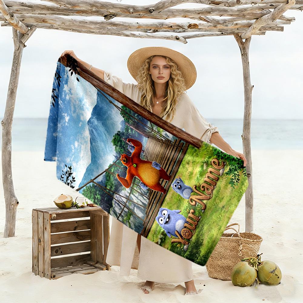 Grizzy & Lemmings Customize Your Name Beach Towel Super Soft & Absorbent Suitable for Swimming Gym Camping Yoga Vacation