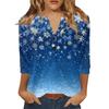 Women's T Shirt Christmas Print Button 3/4 Sleeve Daily Weekend Fashion Basic V- Neck Regular Top