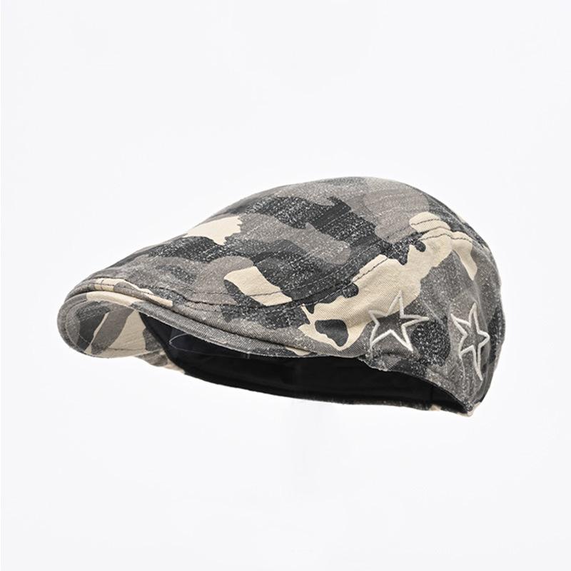 

American Style, Retro Camouflage, Forward Hat, Men s and Women s, Spring and Summer, Niche Versatile, Duck Tongue Beret, Embroidered, Star Hat average size (56-59cm)