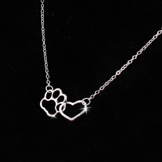 Damen Hohl Herz Haustier Pfotenabdruck Anhänger Kette Halskette Schlüsselbein Schmuck Geschenk