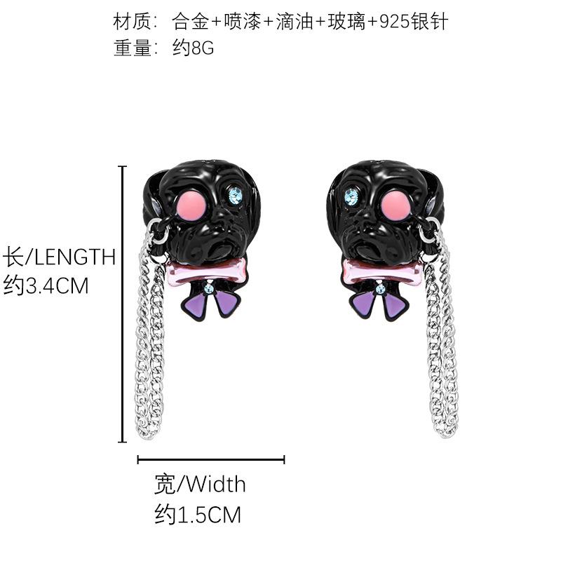 ins trend niche high sense hip hop style black spray paint puppy 925 silver needle earrings stud earrings