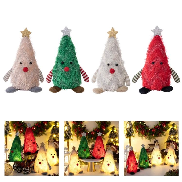 No Cord Needed Plush Christmas Tree Decors with Gentle Light Kids Room Holiday Decoration for Night Ambiances