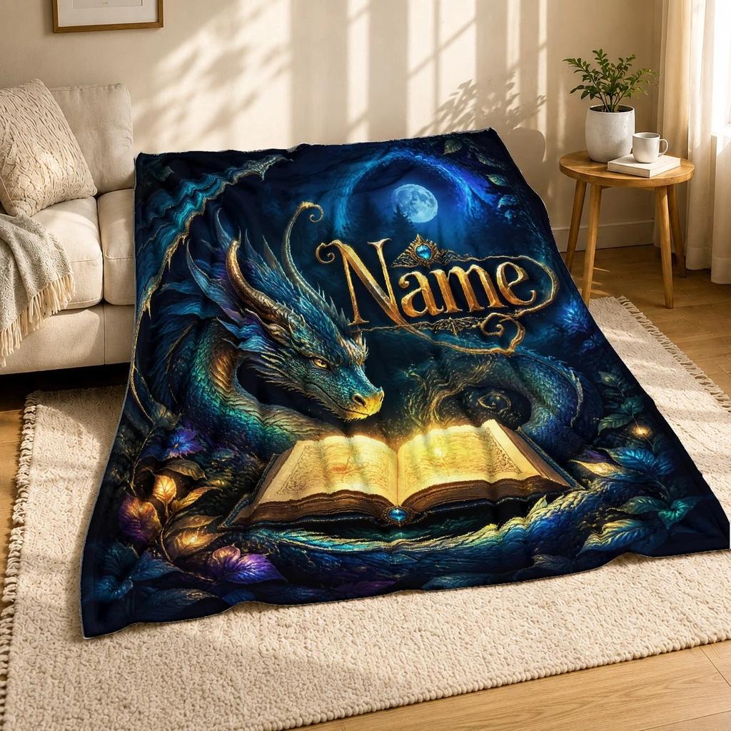 Dragon with Magic Book Personalized Coral Fleece Blanket