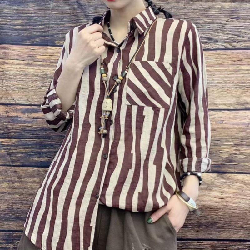 

Женские винтажные рубашки с принтом в полоску зебры, повседневные рубашки с длинным рукавом, свободные женские топы, рубашка 3XL