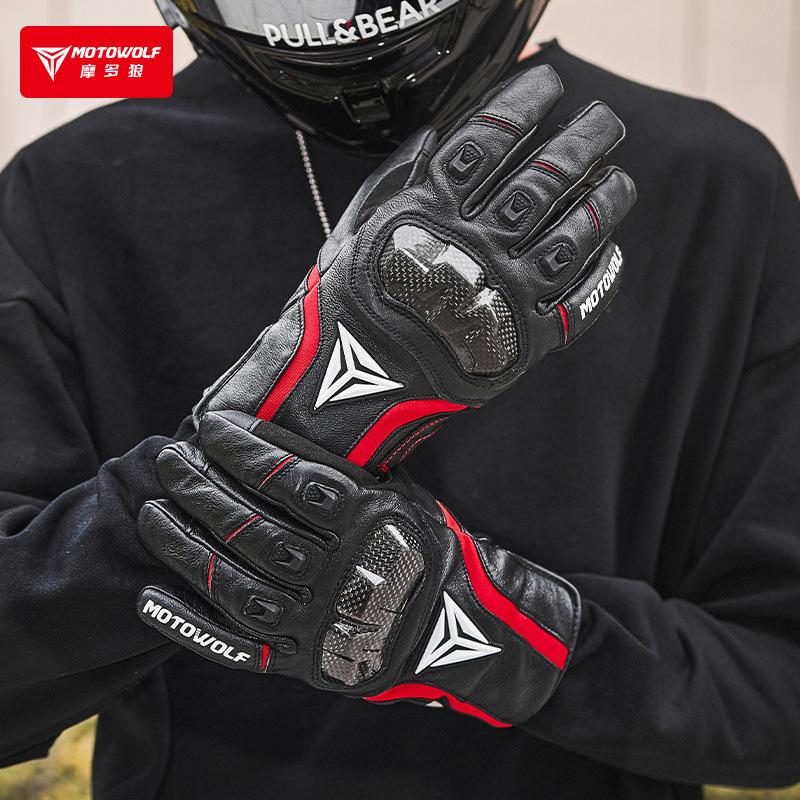 Motowolf Sheepskin Motorcycle Gloves Men Women Summer Breathable Leather Racing Riding Gloves Touchscreen Protective Gear
