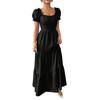 European and American style French square neck dress for women, bubble sleeves closed waist and thin layered large pendulum long A-shaped skirt
