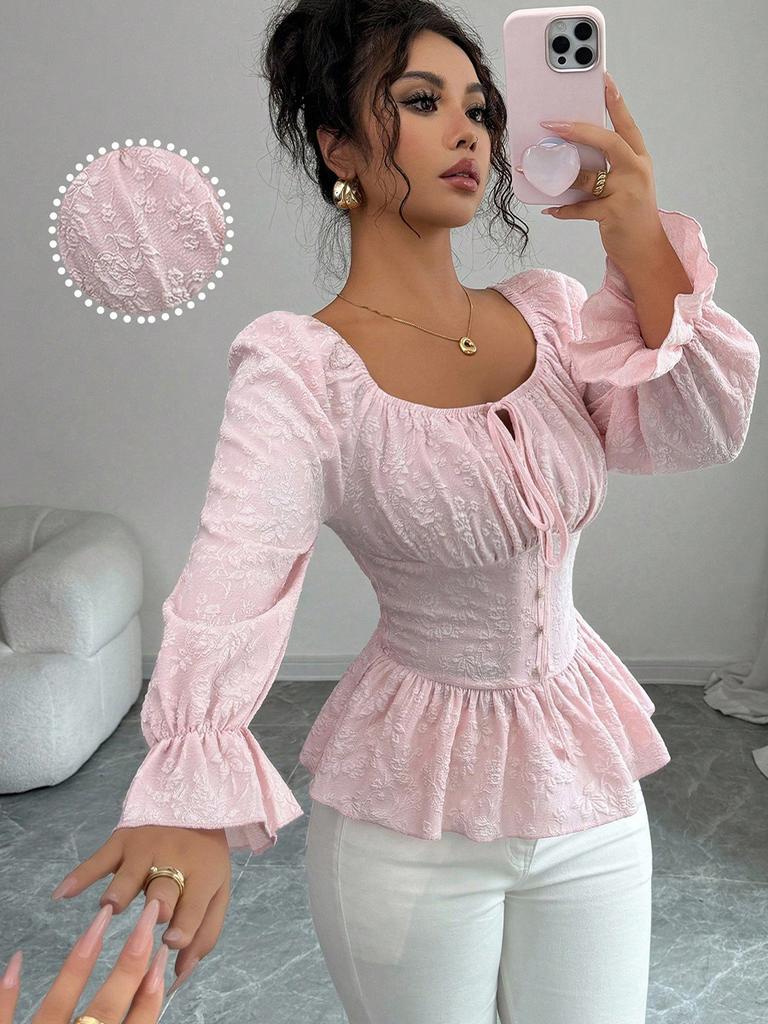 Camisa de Design Outono Novidades Gola V Amarração Manga Longa Top