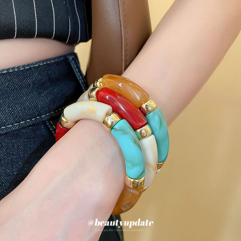 Bohemian smudged acrylic beaded bracelet fashion retro ins style bracelet temperament Maillard style jewelry