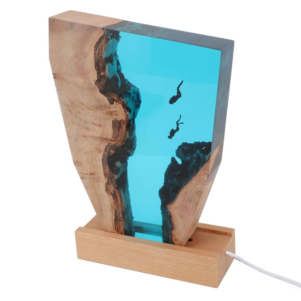 Taucher Nachtlicht Buntes LED Holzharz Ozean Nachttischlampe Desktop Kunst Ornament Für Büro