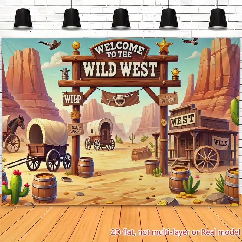 

2D Rodeo Party Backdrop, Wild West Desert with Covered Wagons and Cactus Background 47.2x31.5inch/120*80cm