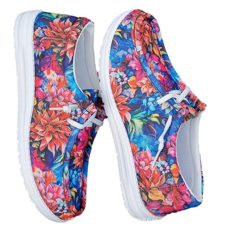 Women's Plus Size Floral Lace-Up Low-Top Sneakers, Casual Sport Shoes