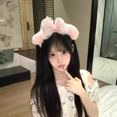 Cute Girl Pink Melody Headband Lolita Plush Bow Paradise Photo Hair Accessories Wash Face Hair Bundle Headband