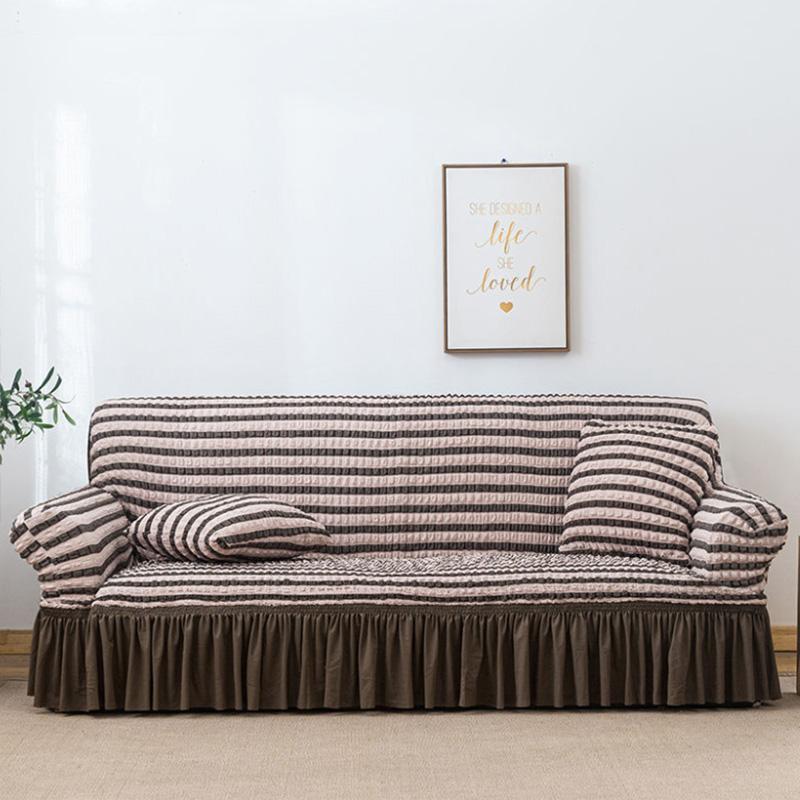 1/2/3/4 Seaters Seersucker All-Inclusive Elastic Skin-Friendly Soft Sofa Cover Solid Color Dustproof Sofa Cover