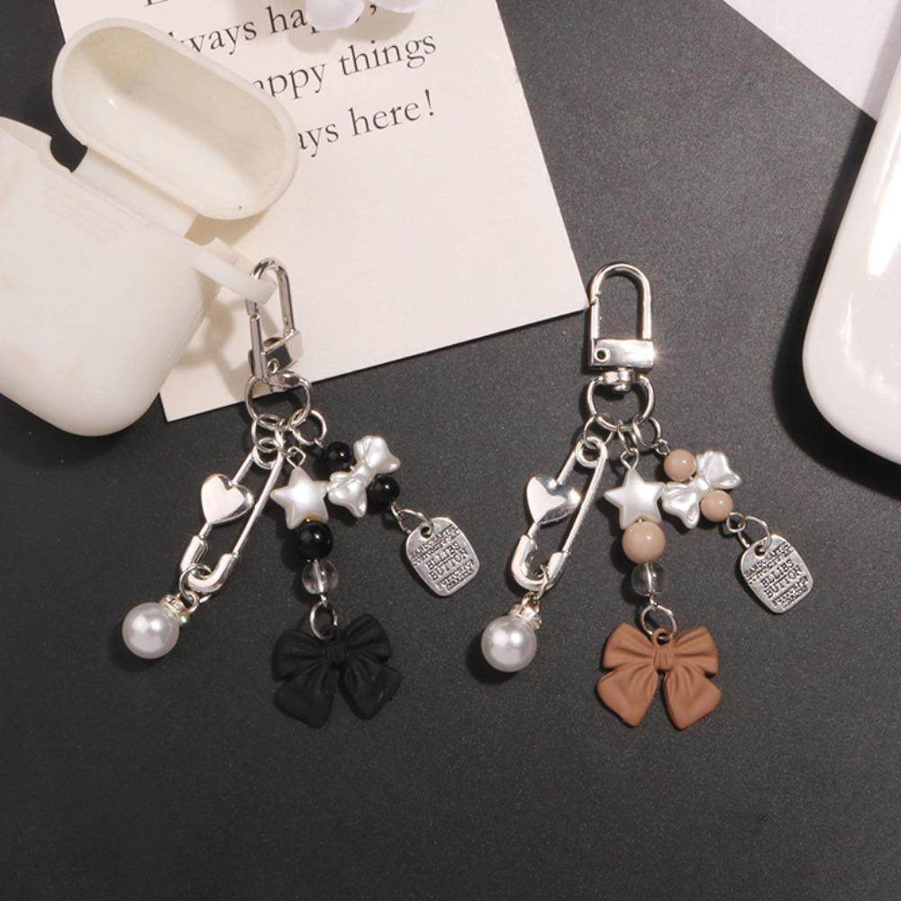 

Bow Y2k Keychain Pendant Pin Bow Beaded Pendant Earphopne Case Key Chain Girls Gifts