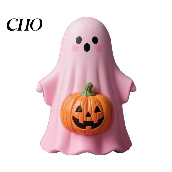 Exquisite Halloween Craftsmanship Statue Pumpkin Ghost Shape Figurine Pink Desktop Ornament Resin Handheld Tabletop Decoration Durable
