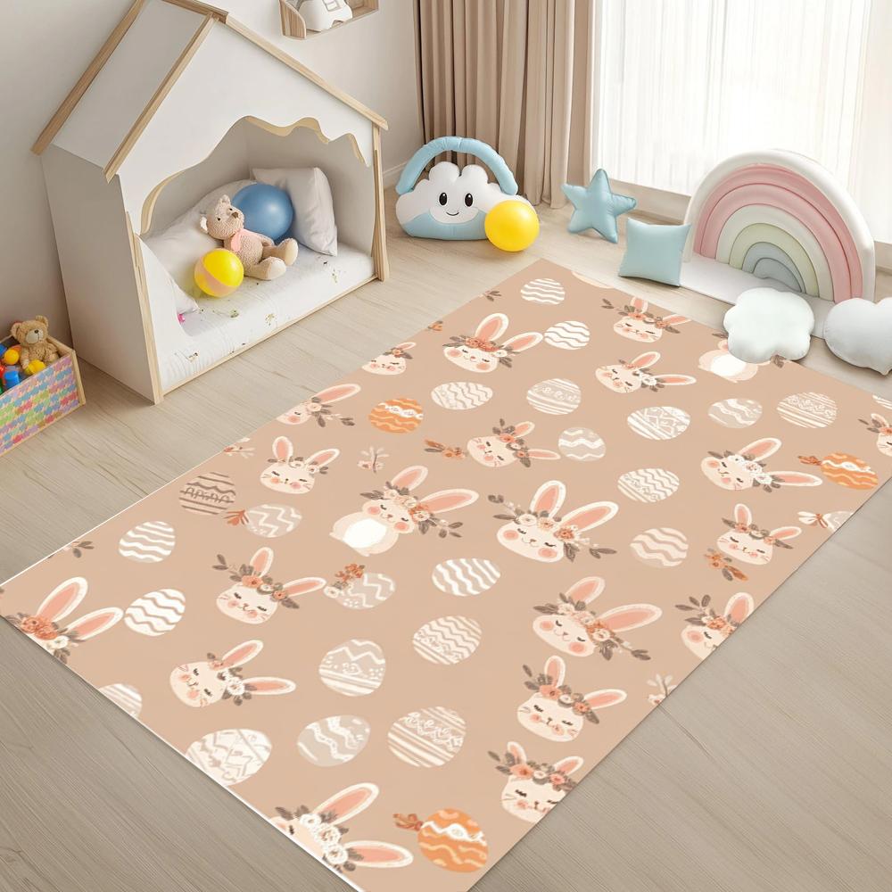 Rabbit Easter Egg Carpet Door Mat Cartoon Easter Bunny Carpet Living Room Bedroom Holiday Party Decoration Carpet Rug