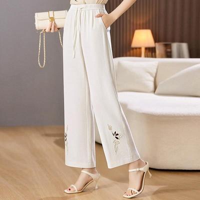 Pasite Damen Retro Bestickte Lässige Hose