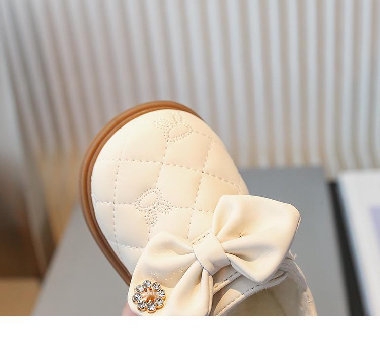 Mädchen Prinzessinnenschuhe mit Samtschleife – Weiche Sohle aus Leder für Herbst & Winter