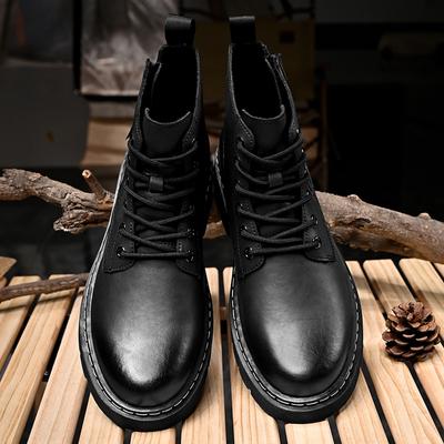 Fashion Men Outdoor Thick Bottom Round Head Waterproof Ankle Boots Fashion Non-Slip Leather Men's High Boots All-match Motorcycle Boots