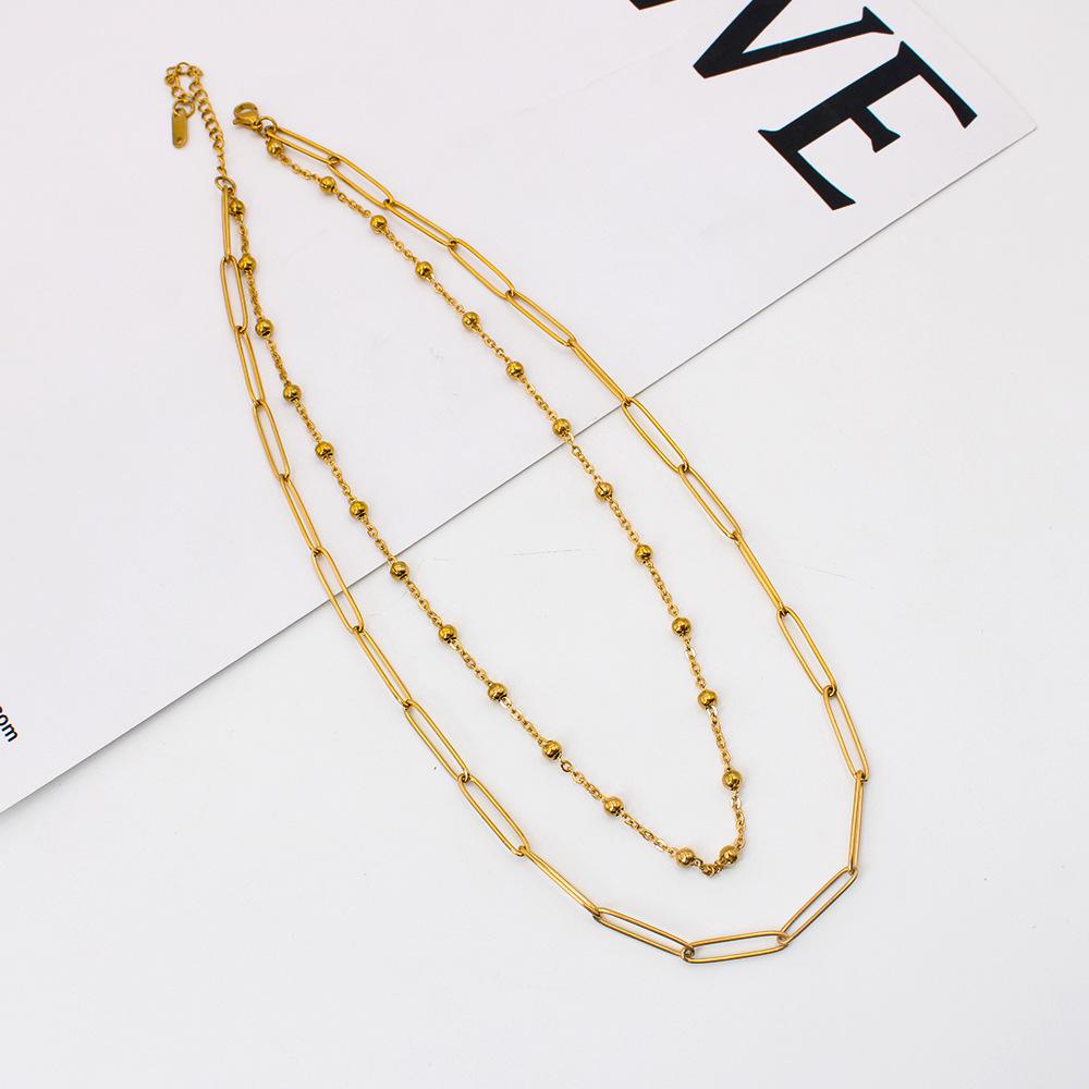 Geometric Double Layer Gold-Plated Titanium Necklace: Influencer Style, Versatile High-End Look for Women s Summer Fashion YS66