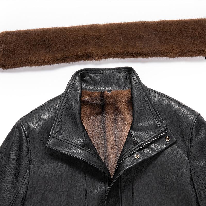 Echtes Leder Kleidung Herren Mantel Fleece-gefüttert Verdicktes Fell Integrierte Winter Revers Herren Pelz Kleid Jacke