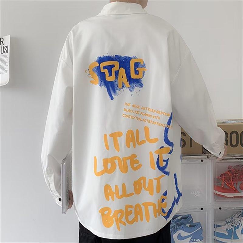 New National Fashion Retro Splash-Ink Tie-Dyed Pattern Long-Sleeved Shirt Men's and Women's Student Inner Shirt Teen's Top Coat