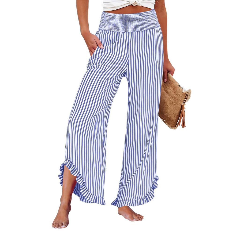 Womens Palazzo Pants Summer Casual Flowy Wide Leg Trousers Beach Travel Vacation Outfits