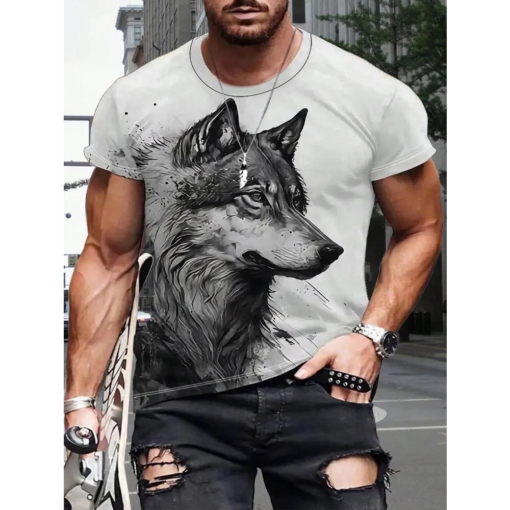Comfortable Simple Men's Short-sleeved Fashion Versatile Animal Print Top Casual Daily T-Shirts Men’s