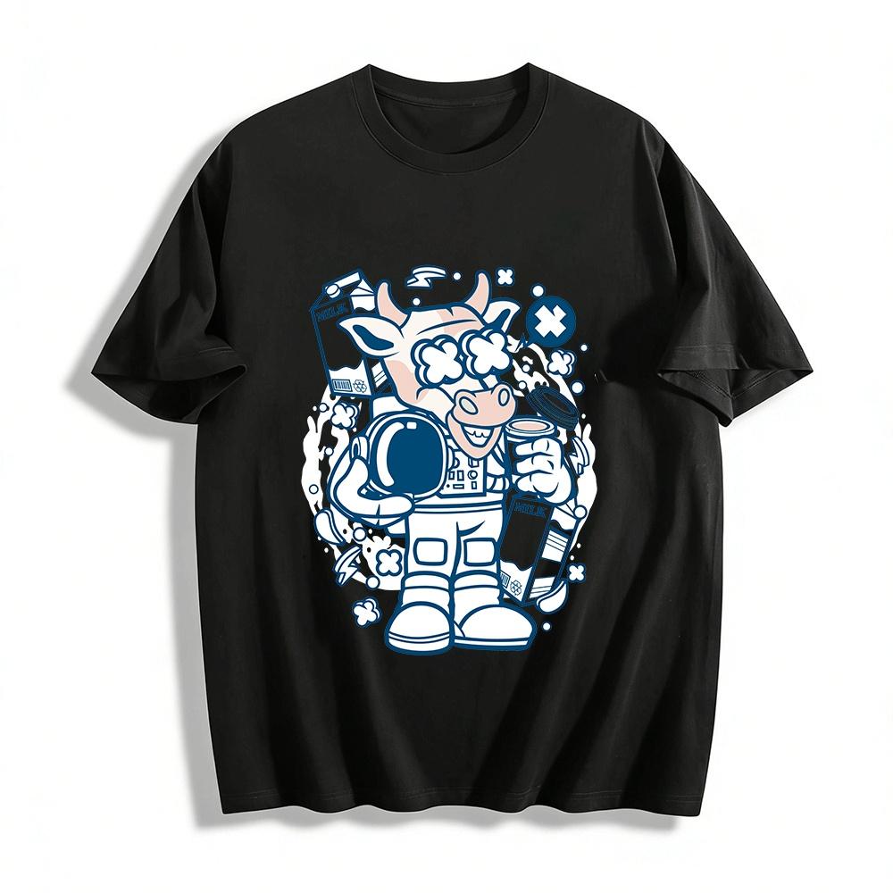 Funny Space Cow Astronaut Milk Graphic Casual T-Shirt Pure cotton T-shirt XXS