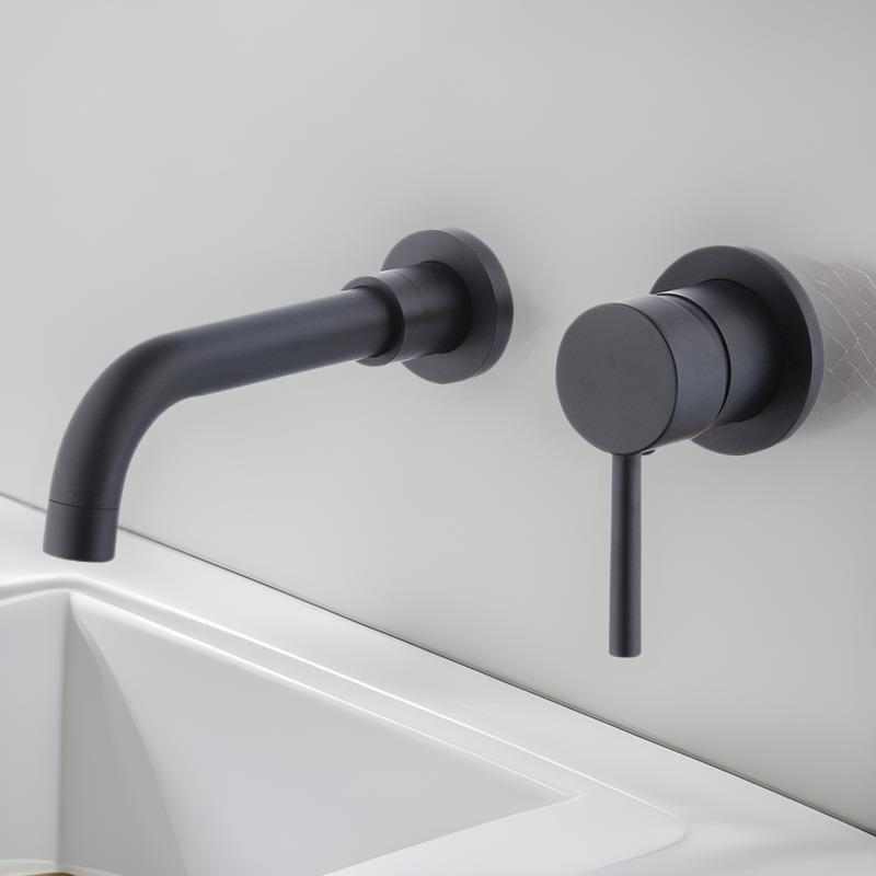 Wall Mounted Wash Basin Faucet Matte Black Bathroom Bathtub Mixer Cold And Hot Single Handle Chrome Tap Integrated