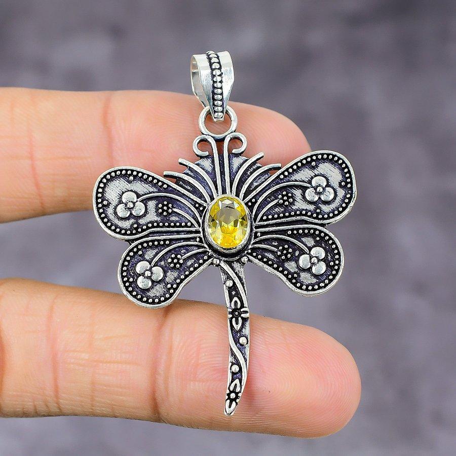 Citrine Gemstone Handmade 925 Sterling Silver Jewelry Pendant 2.21" K1M67