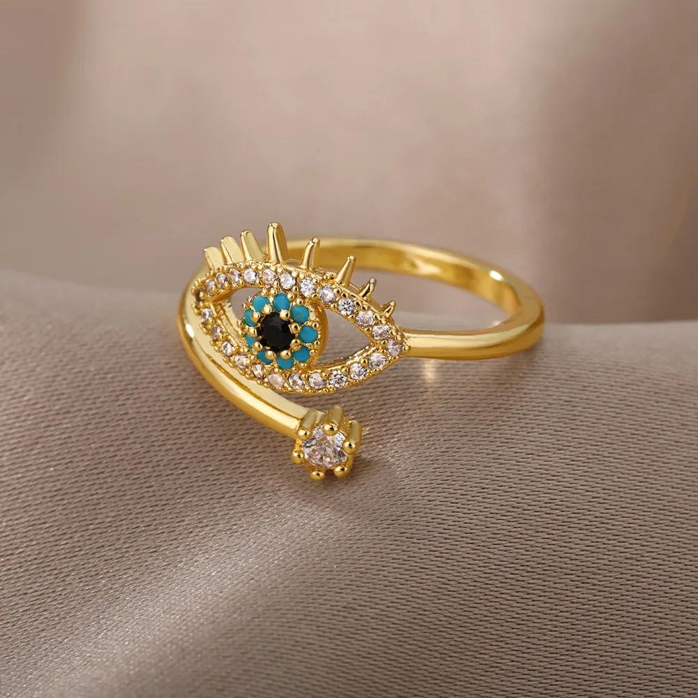 Copper Plated Evil Eye Rings For Women Stainless Steel Turkish Lucky Demon Eye Couple Ring Vintage Emo Jewelry Anillos Mujer
