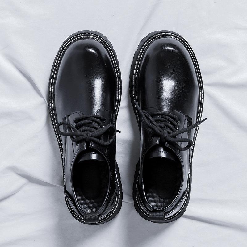 

2025 деловая мужская обувь в британском стиле, большие кожаные туфли с маленькой подошвой на платформе, повседневные низкие ботинки Martin 77009-R 38 чёрный