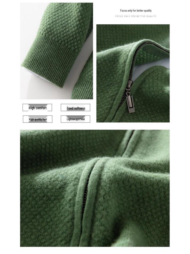 Men's Thick Wool Cardigan - Warm Half-High Collar Knit Sweater for Autumn/Winter