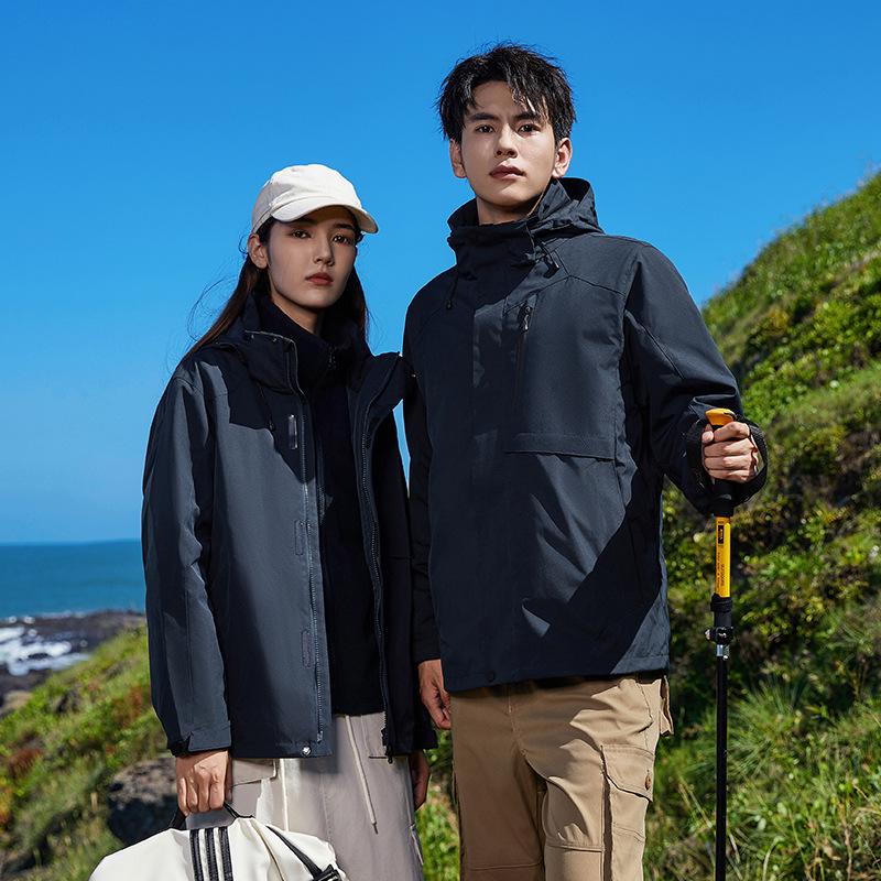 24 New Jacket Men's Three-in-one Jacket Women's Outdoor Waterproof Hiking Warm Jacket Mountaineering Suit