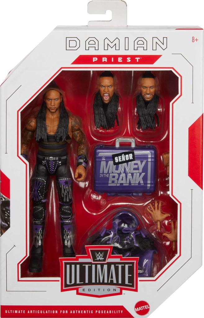 Mattel WWE Ultimate Edition Action Figure Accessories Damian Priest Collector Set with Interchangeable Head Hands and 30 Articulation Points & 6-inch