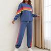 Calças de Moletom Femininas 2 Rainbow Cintura Alta Listradas Moletom Peça Roupas de Lazer Conjunto de Treino Manga Longa Viagem