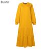 ZANZEA Women Casual Round Neck Long Sleeve Loose Ruffles Sweatshirt Dress