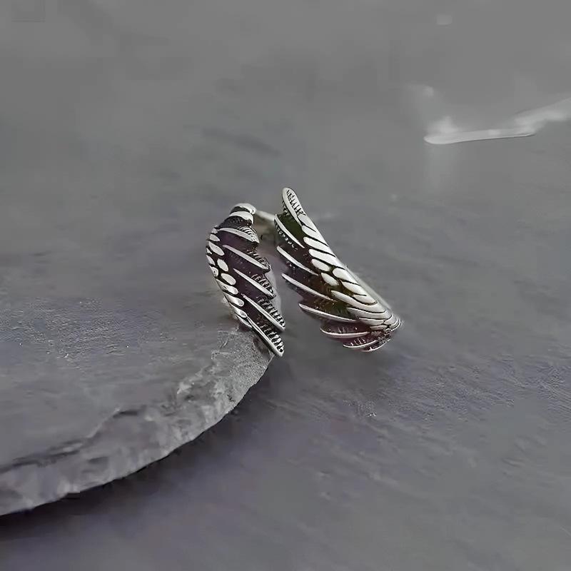 Fashion Open Feather Ring Personality Angel Wings Male Female Couple Ring Hand Accessories