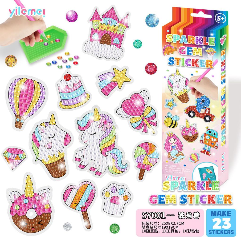 15Pcs/Set Diy Handmade Artificial Diamond Painting Stickers, Free To Stick Cartoon Alien Stickers