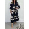European And American Style Ladies Summer Long-sleeved Collar Large Size Loose New Style Elegant Printed Stand-up Collar Waist Dress