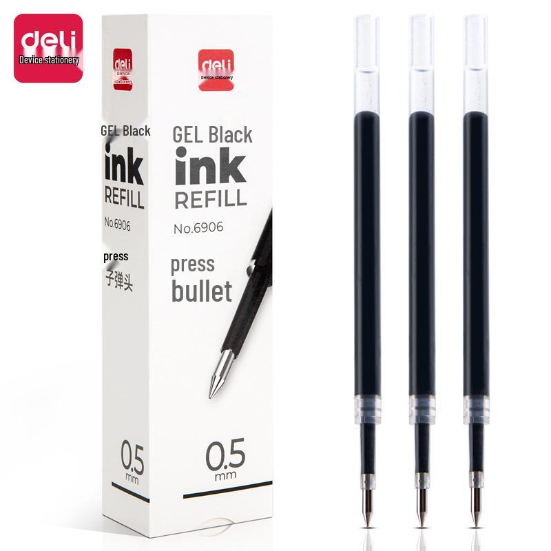 6906 Deli Gel Pen Refill, 0.5mm Bullet Tip, Black, Compatible with Clickable Neutral Pens