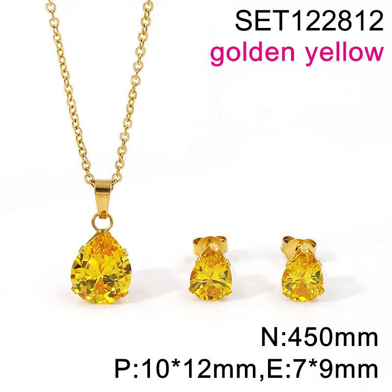 

European and American Set Necklace Color Water Drop Zircon Small Fresh Collarbone Women Titanium Steel Zircon Set 2026 45CM