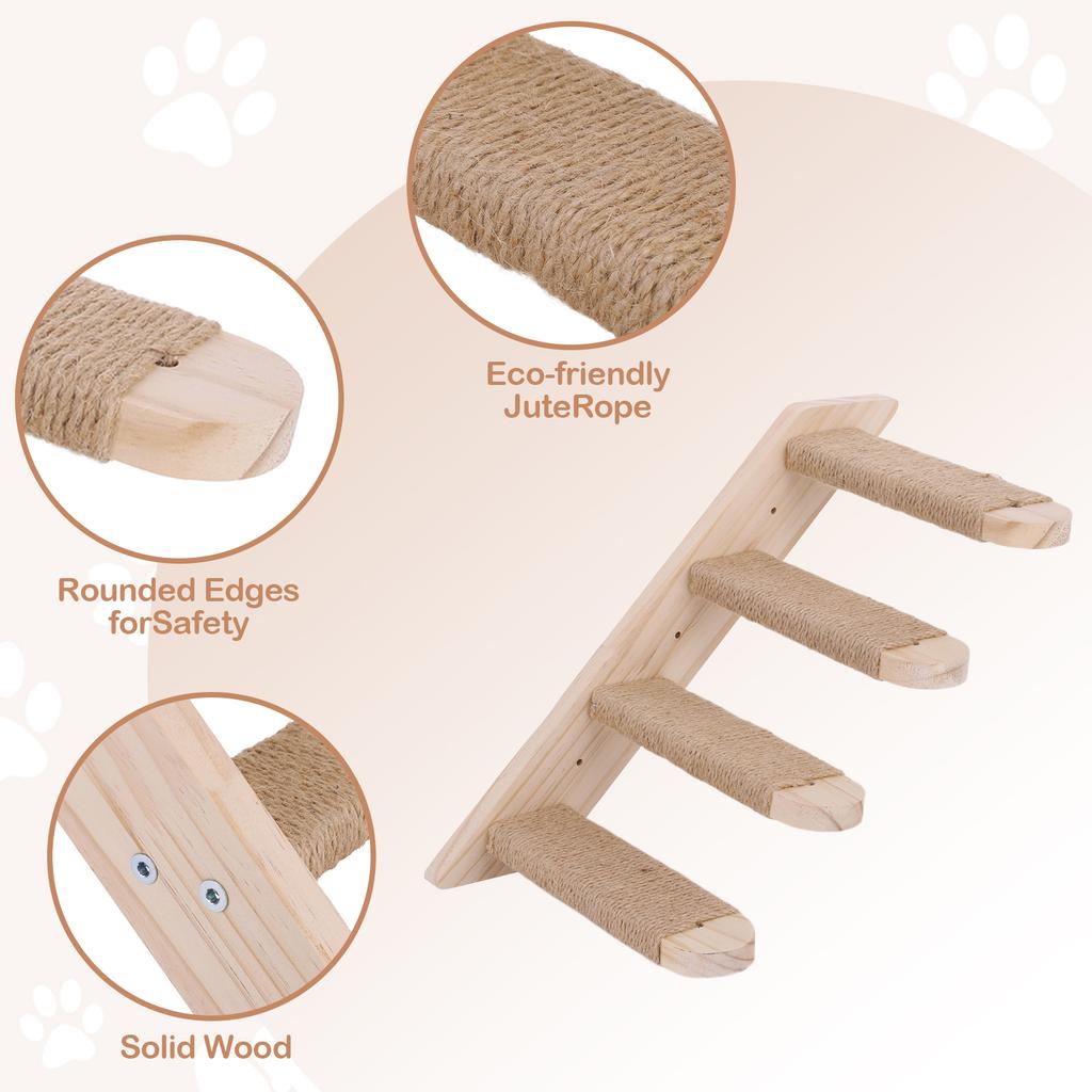 Katzenwandstufen Holz Katzenkletterleiter Wandmontierter Katzenkletterbaum für Katzen Sitzregale