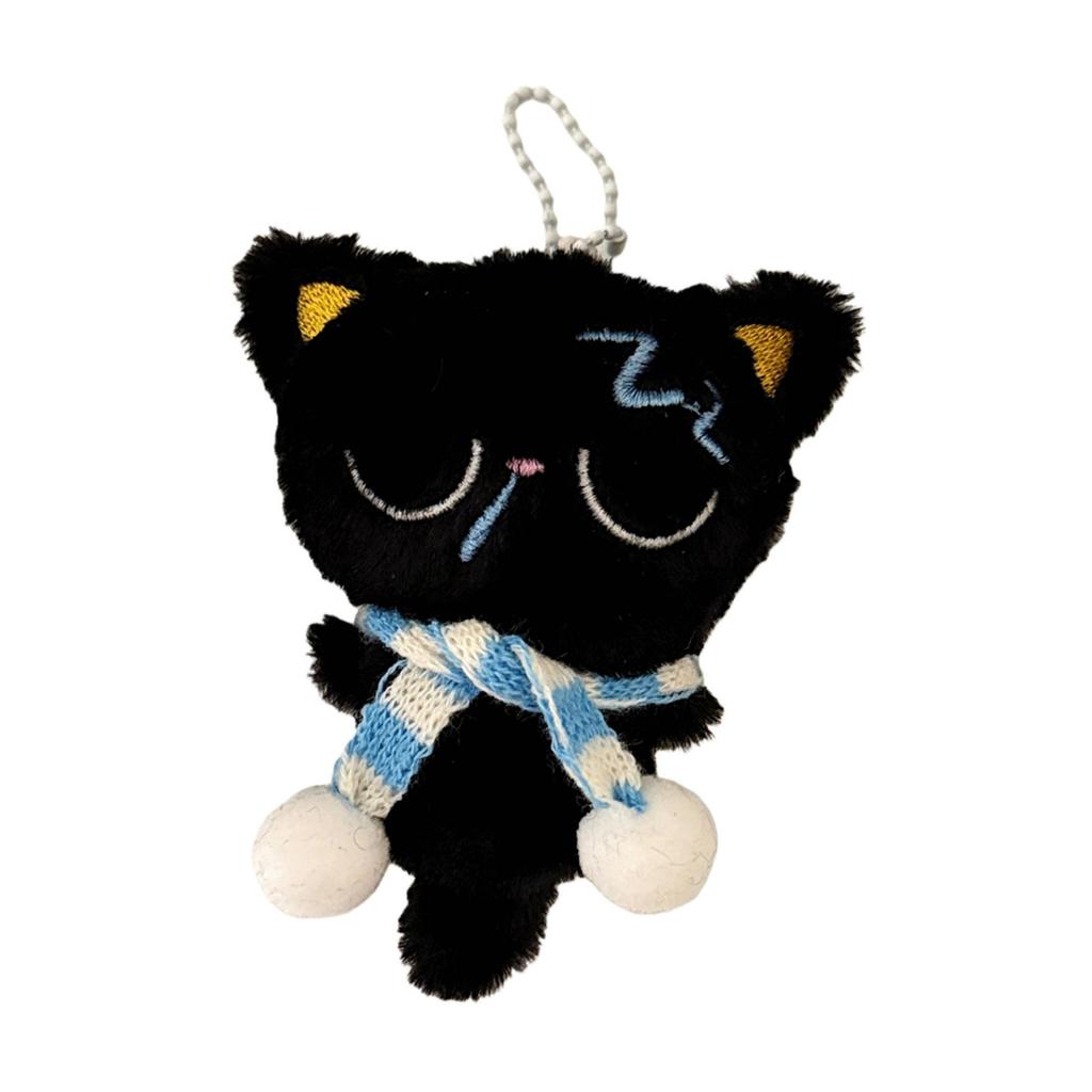 Adorable Black Cat Plush Keychain Ornament with Squeaky Heart 